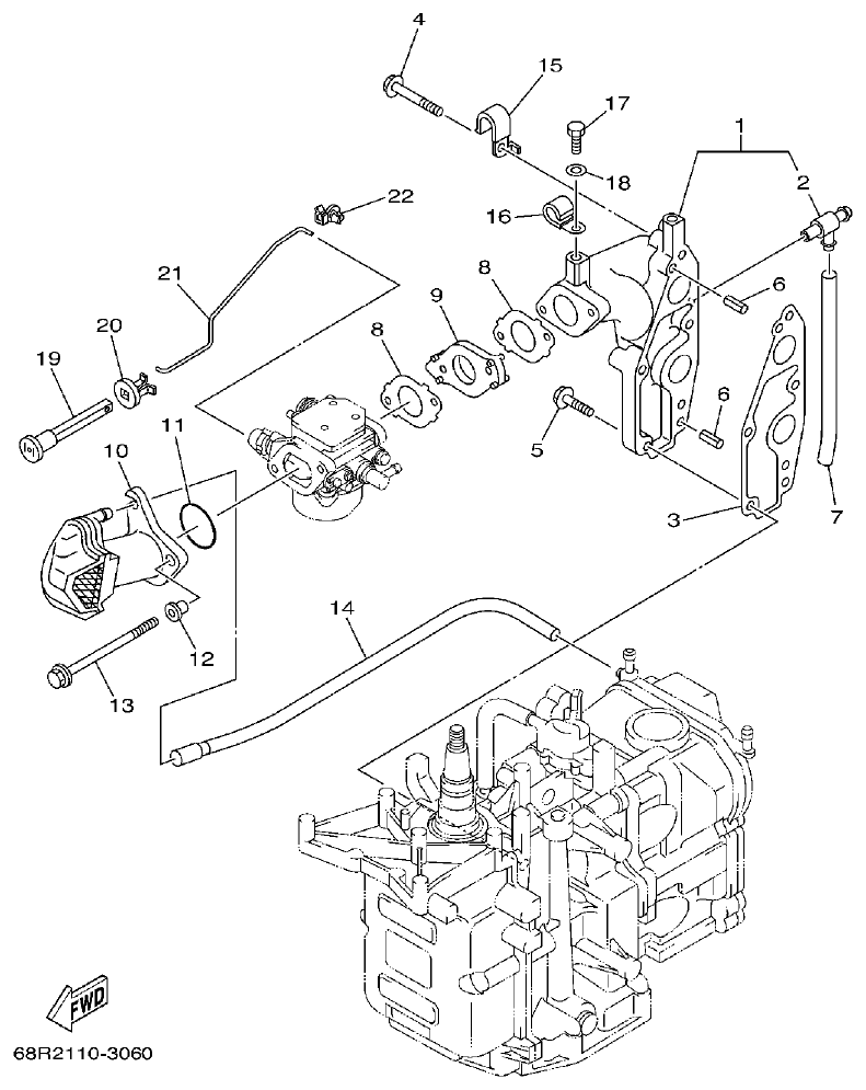 Yamaha F6A, F6B, F8C INTAKE parts diagram